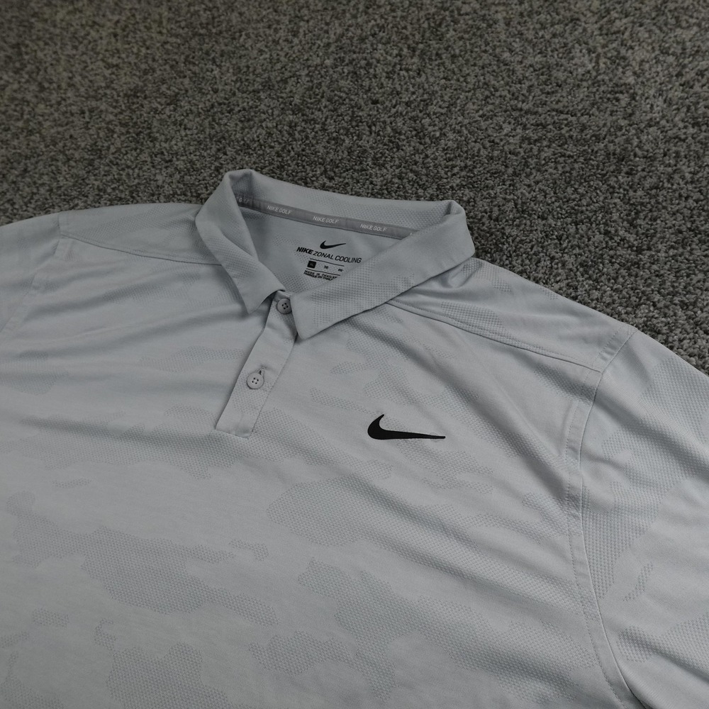 Nike Polo‎ Shirt Mens XL White Camo Zonal Cooling Golf Performance Stretch Top